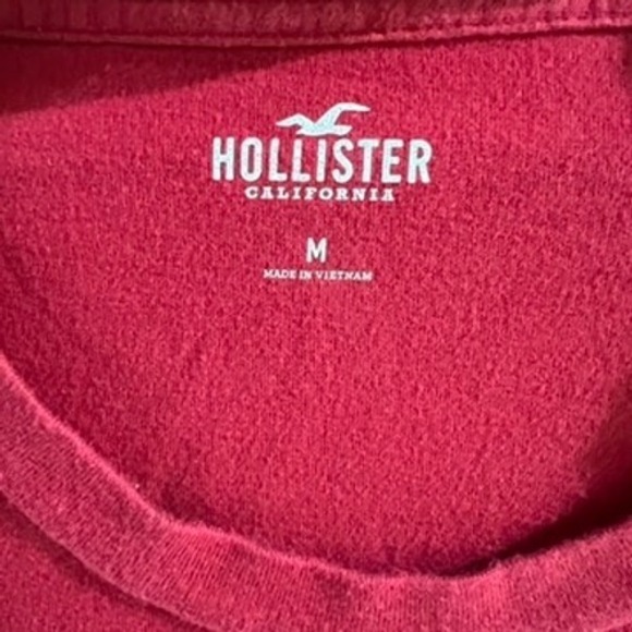 Hollister California Mens Red Long Sleeve Graphic T-Shirt Rose Logo Size M - Picture 5 of 9